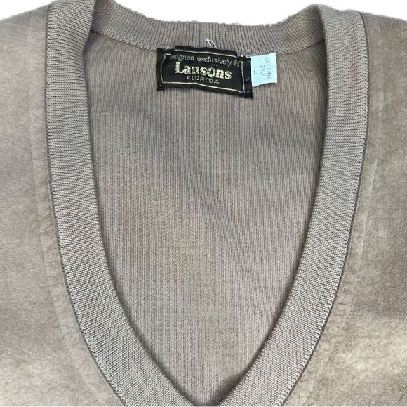 Vintage 1980s Lansons of Florida Tan Zephyr Wool and Ultra Suede Sweater. Size L - Picture 2 of 8